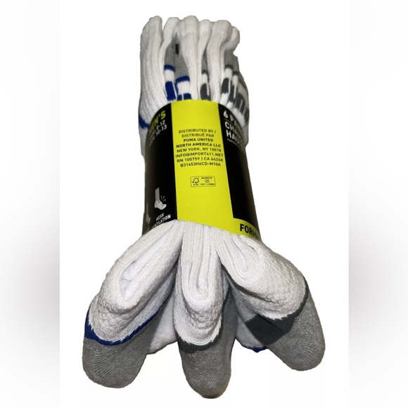 Puma Cushioned Crew Socks 6 Pair Men 8-12 White Gray Blue w Logos NEW! Training - Picture 9 of 11